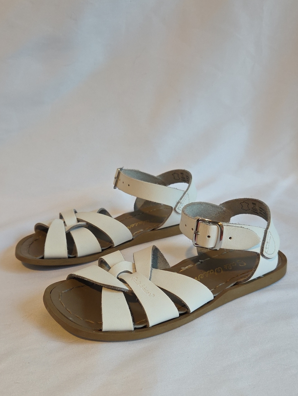 Children's White Leather Strappy Sandals with Buckle